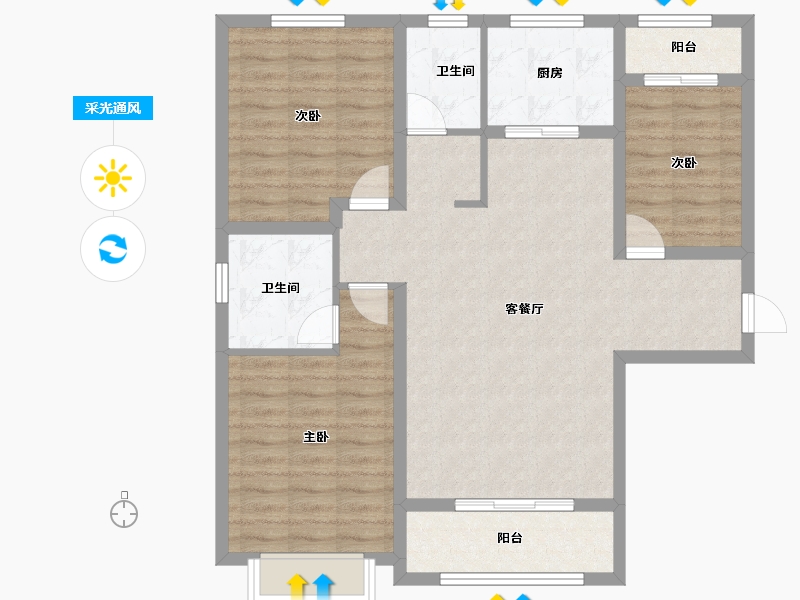 陕西省-咸阳市-沣馨苑-95.82-户型库-采光通风