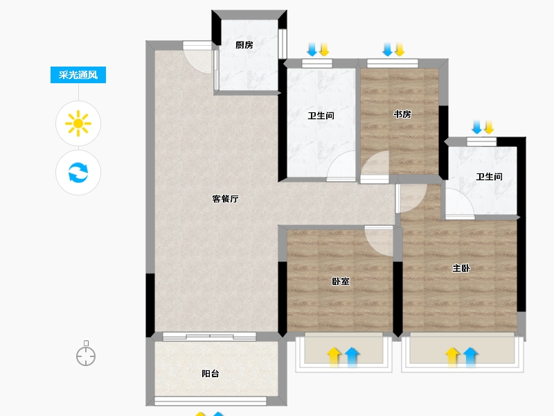 浙江省-杭州市-明煦源赋里-71.20-户型库-采光通风