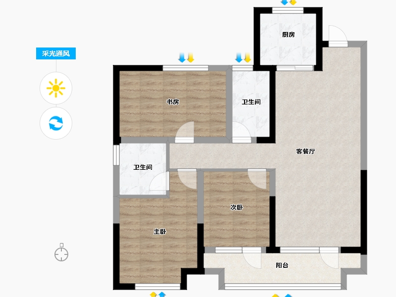 宁夏回族自治区-银川市-金地自在城-88.54-户型库-采光通风