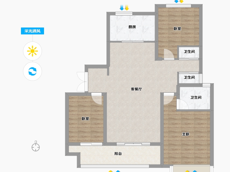 山东省-淄博市-荣盛花语江南-96.02-户型库-采光通风