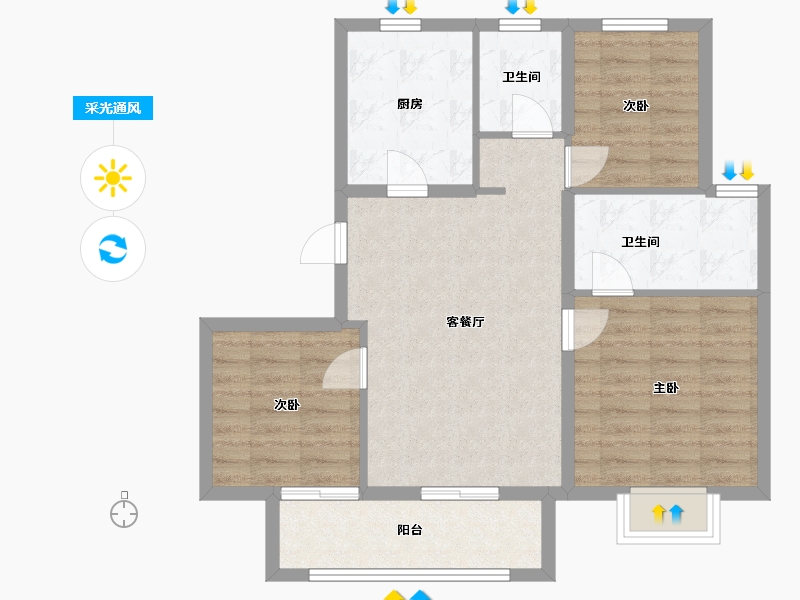 上海-上海市-大华锦绣四季二期-77.68-户型库-采光通风