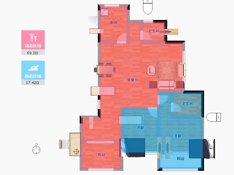 浙江省-宁波市-天逸府-94.40-户型库-动静分区