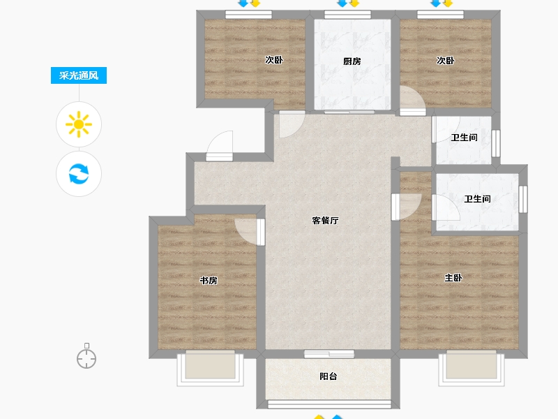 天津-天津市-中建锦绣丽城当红-90.46-户型库-采光通风