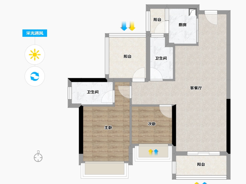 广东省-中山市-龙光·玖誉府-69.47-户型库-采光通风