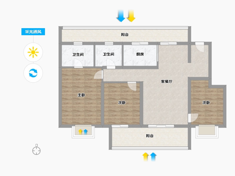 江苏省-南京市-孔雀城湖畔澜庭-94.99-户型库-采光通风