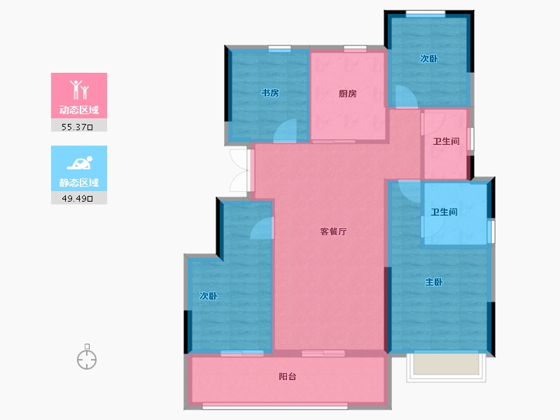 浙江省-宁波市-荣安柳岸风荷-94.49-户型库-动静分区