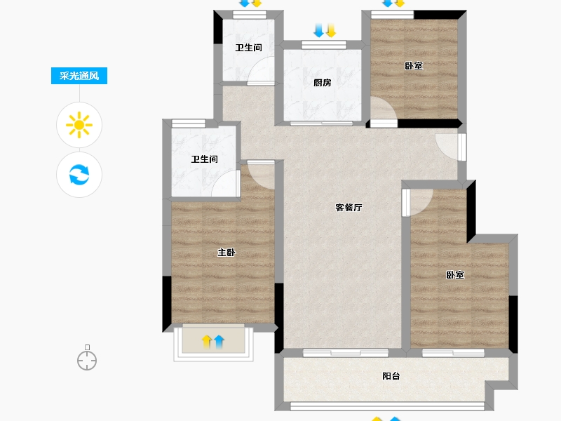 浙江省-嘉兴市-龙湖·蔚澜香缇-77.60-户型库-采光通风