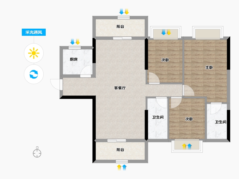 广西壮族自治区-河池市-大化恒刚天誉华府-100.60-户型库-采光通风