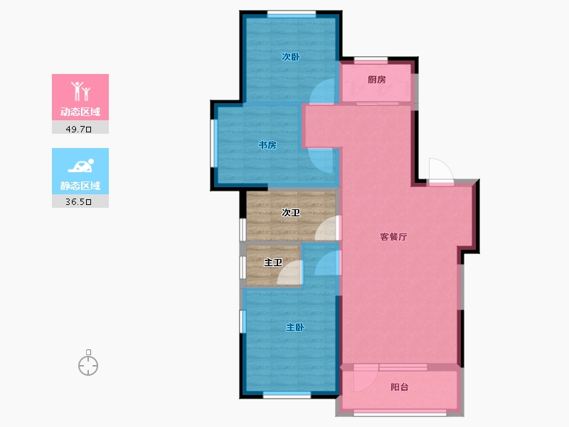 辽宁省-丹东市-力勤·山语澜亭-85.90-户型库-动静分区