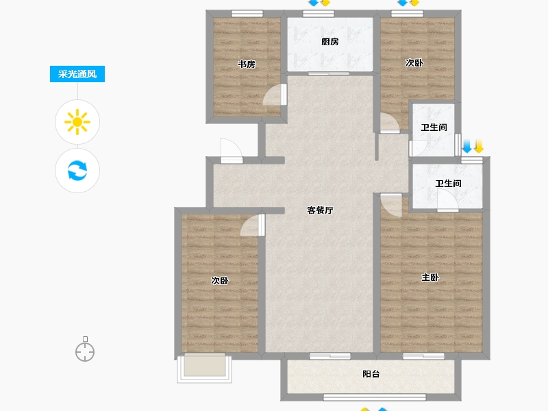 陕西省-西安市-龙记观园-126.00-户型库-采光通风