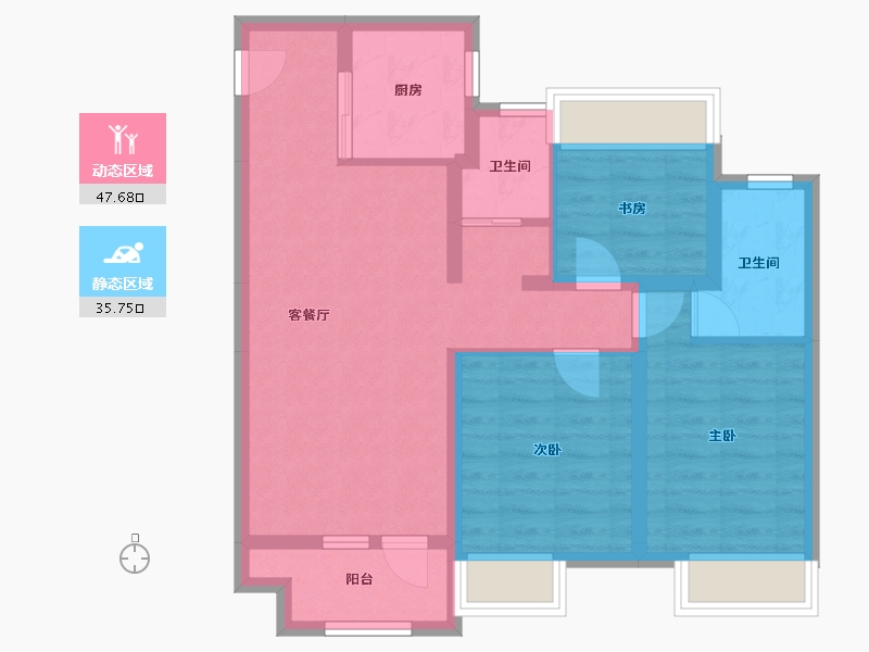 辽宁省-沈阳市-中梁金科玖禧-73.43-户型库-动静分区