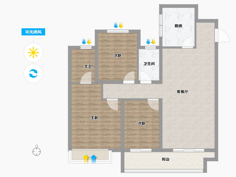 浙江省-舟山市-岱美银河湾-100.80-户型库-采光通风