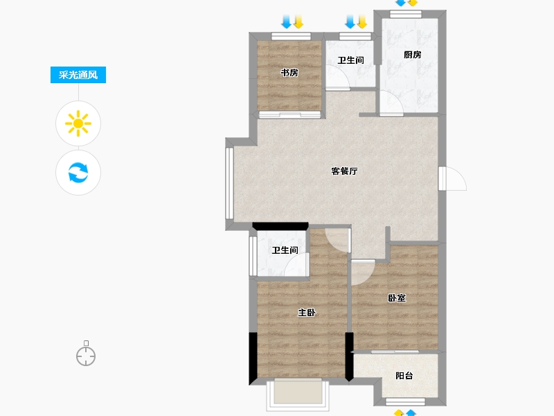 浙江省-嘉兴市-江南一品-66.40-户型库-采光通风