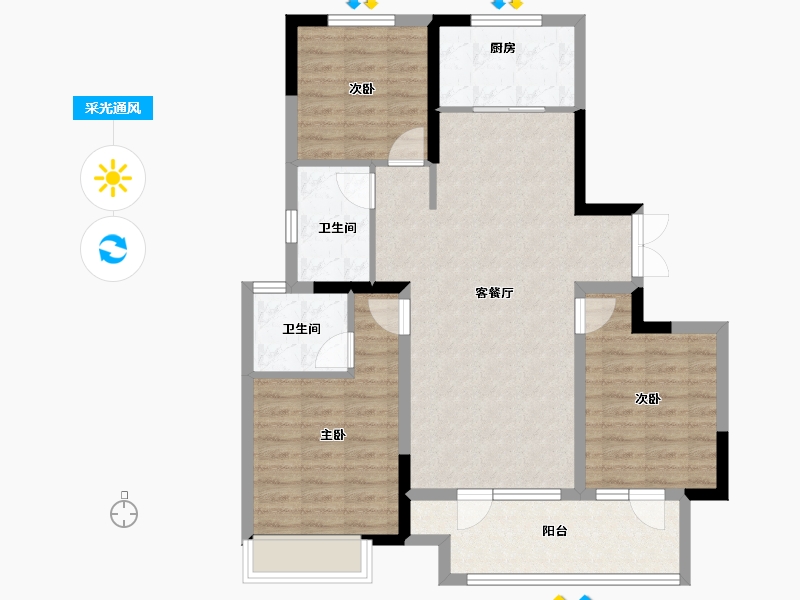 山东省-淄博市-淄博周村吾悦广场​-90.48-户型库-采光通风