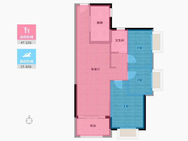 广东省-广州市-时代天逸-65.36-户型库-动静分区