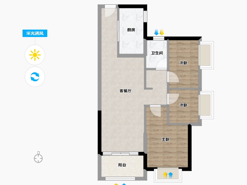 广东省-广州市-时代天逸-65.36-户型库-采光通风