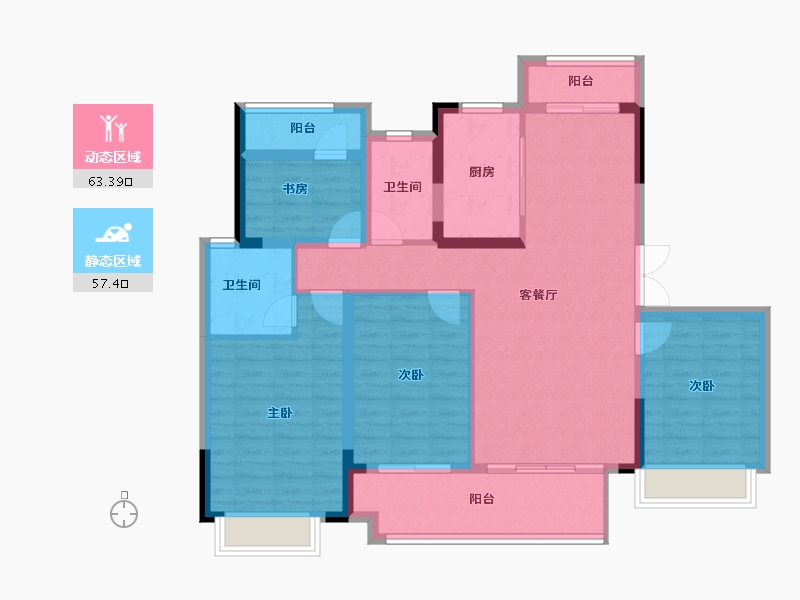 湖南省-长沙市-爱情公望府-108.32-户型库-动静分区