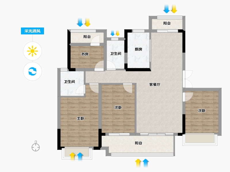 湖南省-长沙市-爱情公望府-108.32-户型库-采光通风