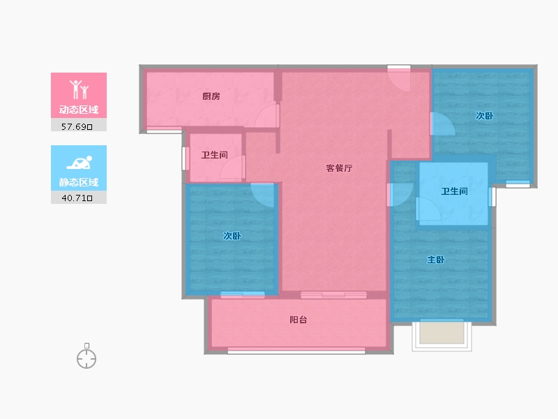 陕西省-咸阳市-鑫苑·品悦集-88.01-户型库-动静分区