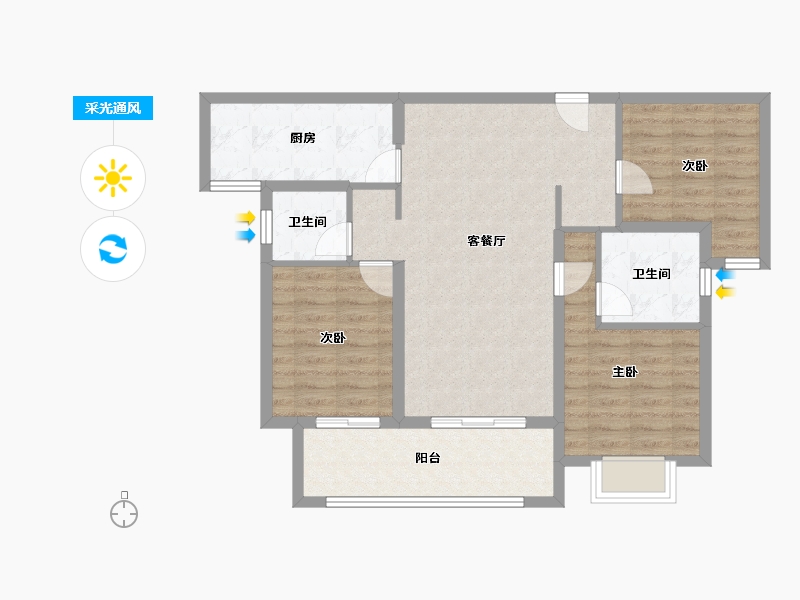 陕西省-咸阳市-鑫苑·品悦集-88.01-户型库-采光通风