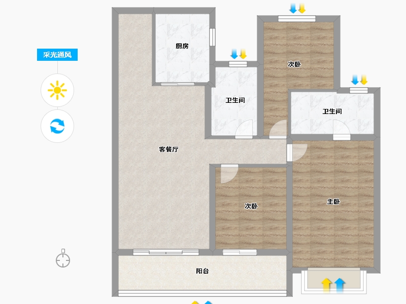 陕西省-咸阳市-金科集美嘉悦-96.44-户型库-采光通风