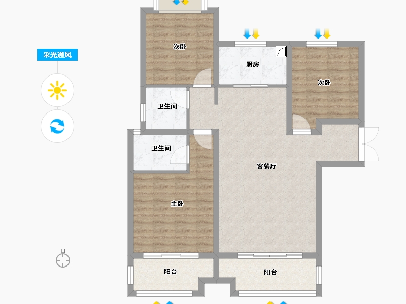 河南省-信阳市-四季花城·金桂园-93.75-户型库-采光通风