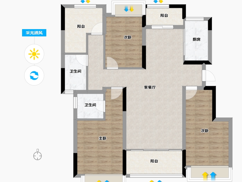 湖南省-长沙市-新城明昱东方-101.90-户型库-采光通风