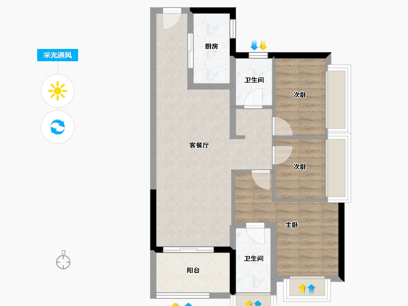 广东省-广州市-时代天逸-72.04-户型库-采光通风