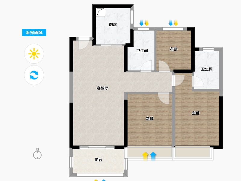 河南省-郑州市-富田九鼎公馆-96.85-户型库-采光通风