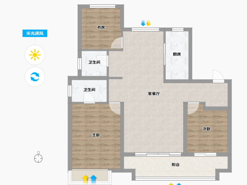 山东省-滨州市-绿地雲栖桃源-90.98-户型库-采光通风