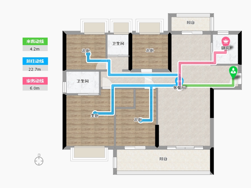 湖南省-岳阳市-湘阴碧桂园星荟-105.00-户型库-动静线