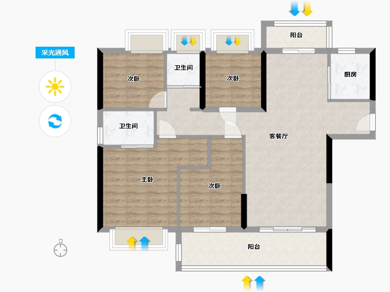 湖南省-岳阳市-湘阴碧桂园星荟-105.00-户型库-采光通风