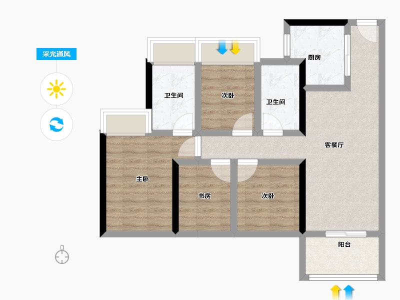 广东省-广州市-招商弘阳电建南国雍云邸-69.35-户型库-采光通风