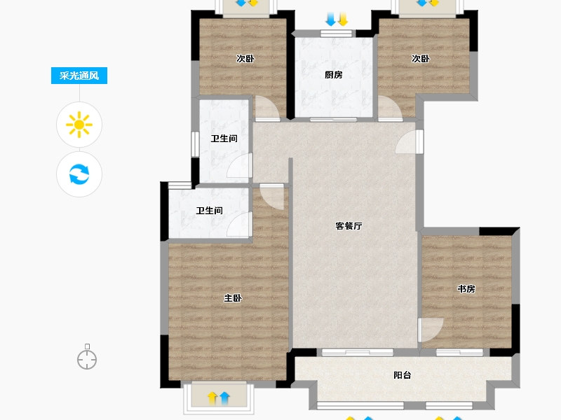 湖北省-武汉市-美的君兰半岛-101.85-户型库-采光通风