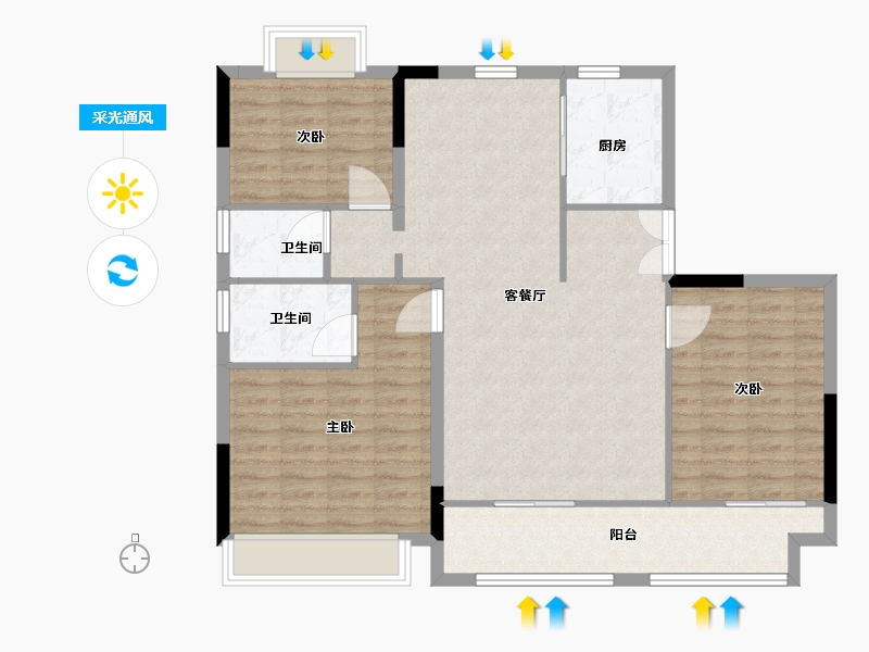 安徽省-阜阳市-乐富强悦澜湾-104.00-户型库-采光通风