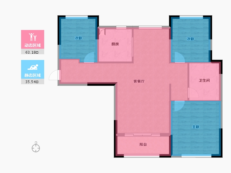 内蒙古自治区-呼伦贝尔市-登喜路家园-88.91-户型库-动静分区