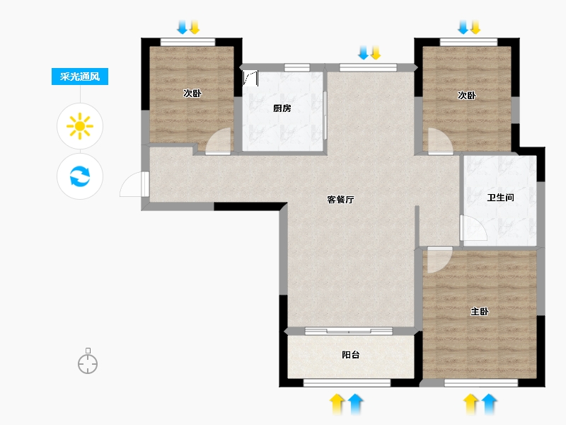 内蒙古自治区-呼伦贝尔市-登喜路家园-88.91-户型库-采光通风