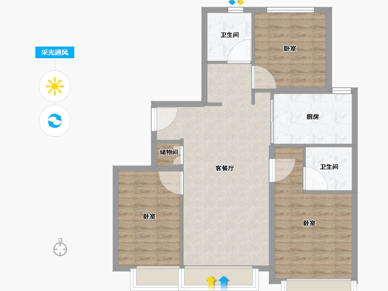 北京-北京市-橡树湾-85.73-户型库-采光通风