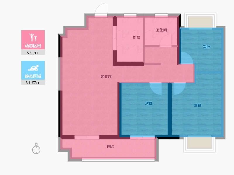 江苏省-常州市-弘阳上坤云革-76.00-户型库-动静分区