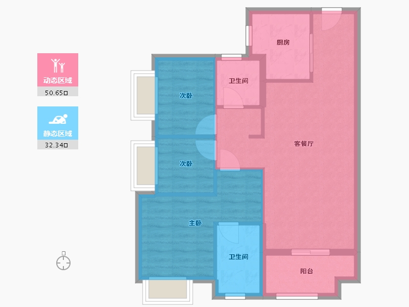 广东省-佛山市-美的玖峰广场-74.40-户型库-动静分区