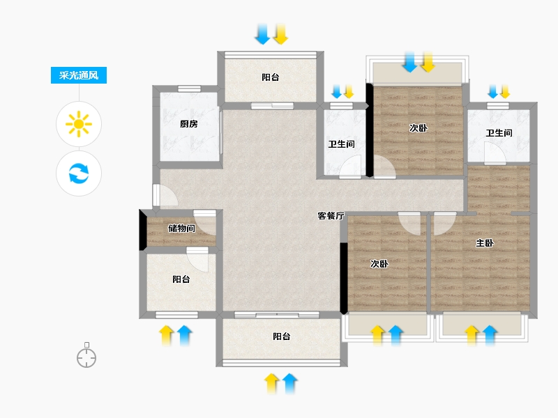 广东省-珠海市-绿景玺悦湾-105.56-户型库-采光通风