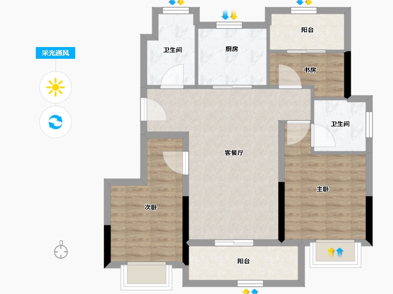 浙江省-宁波市-荣安春和景明-75.67-户型库-采光通风