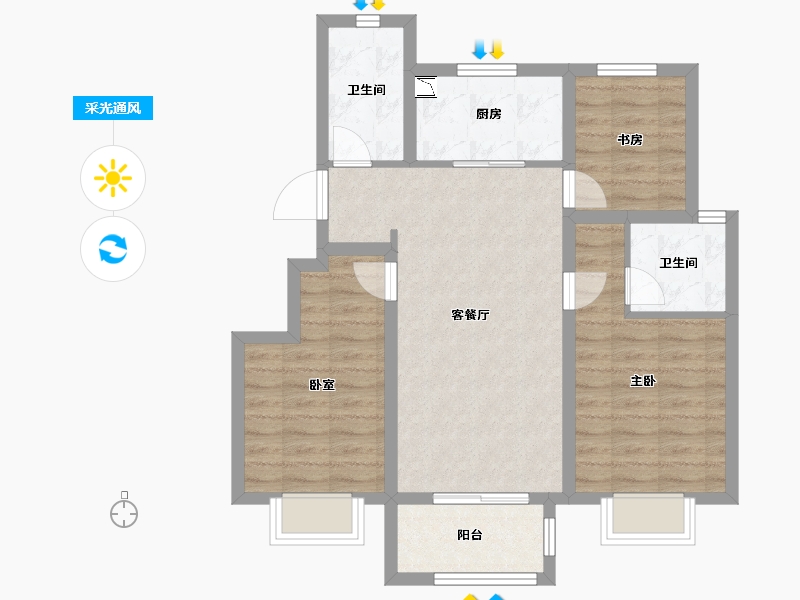 天津-天津市-新城湖畔风华-76.80-户型库-采光通风