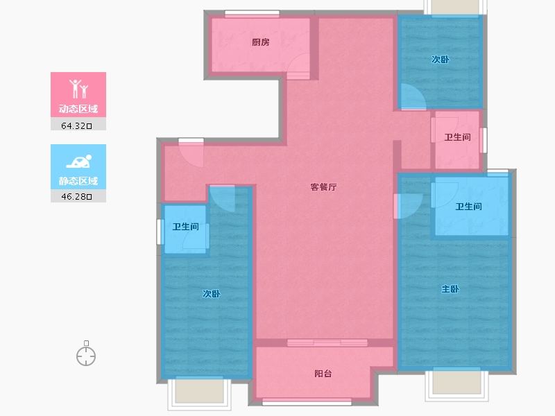 江苏省-南京市-和凤镇凤凰园.-98.44-户型库-动静分区