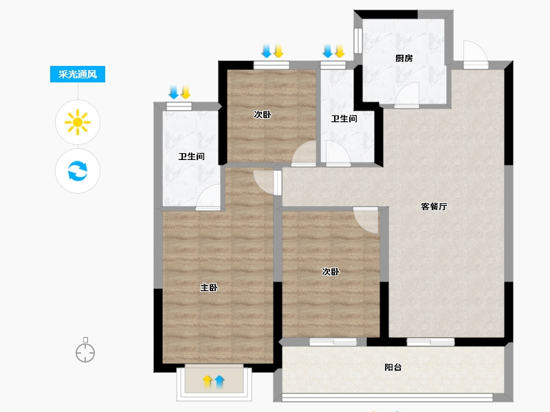 浙江省-宁波市-三里风荷-87.20-户型库-采光通风