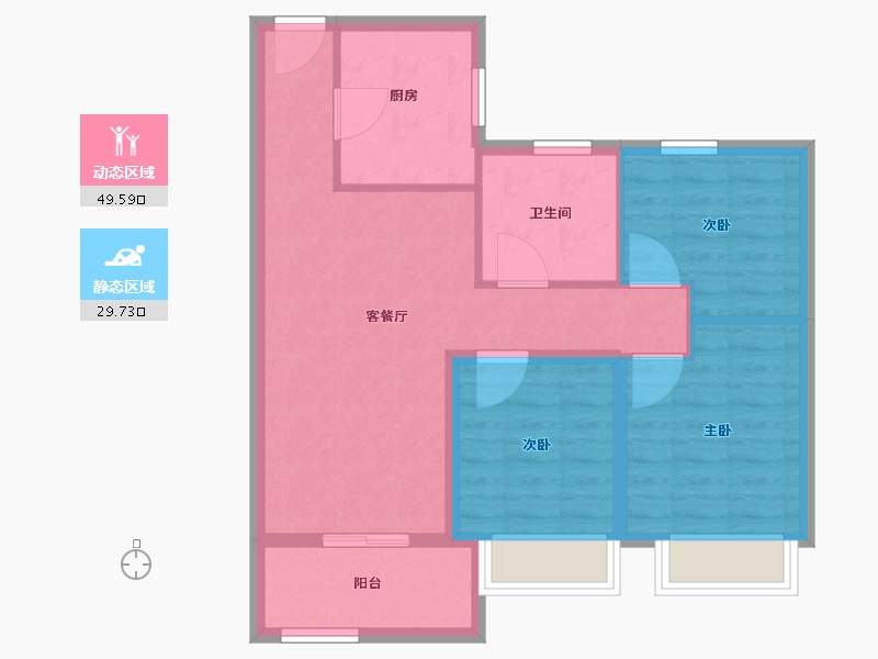 浙江省-宁波市-美的台景美云台府-70.68-户型库-动静分区