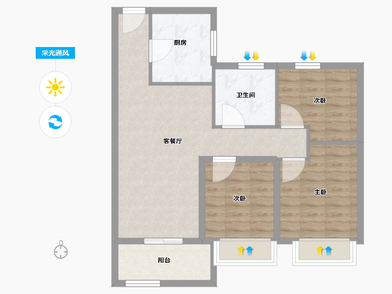 浙江省-宁波市-美的台景美云台府-70.68-户型库-采光通风