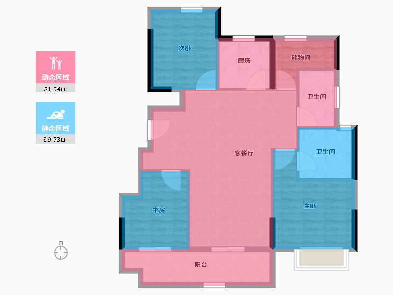 浙江省-宁波市-美的海畔云城-91.36-户型库-动静分区