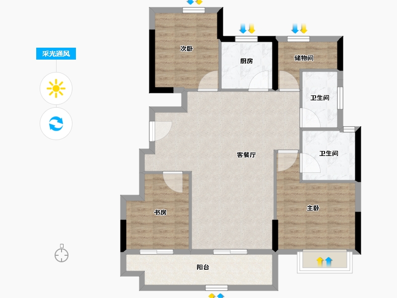 浙江省-宁波市-美的海畔云城-91.36-户型库-采光通风