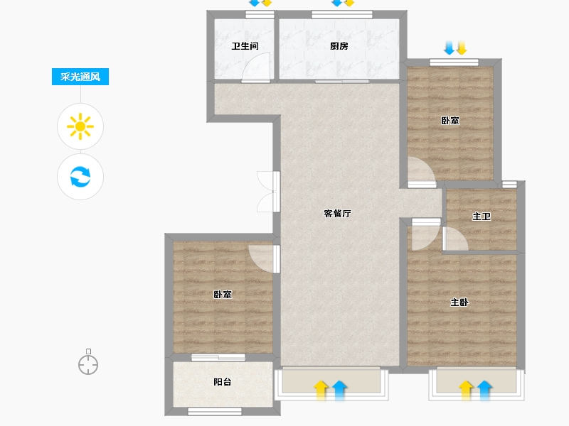 山东省-泰安市-特钢西区-93.60-户型库-采光通风